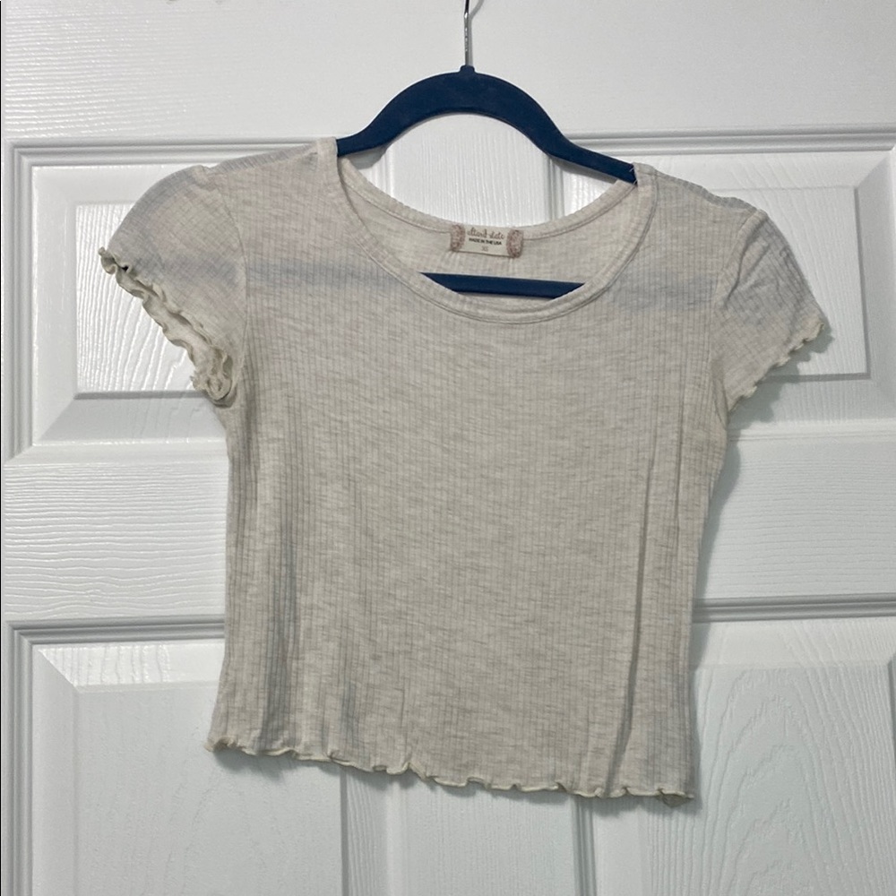 Cream Ribbed Short Sleeve Top